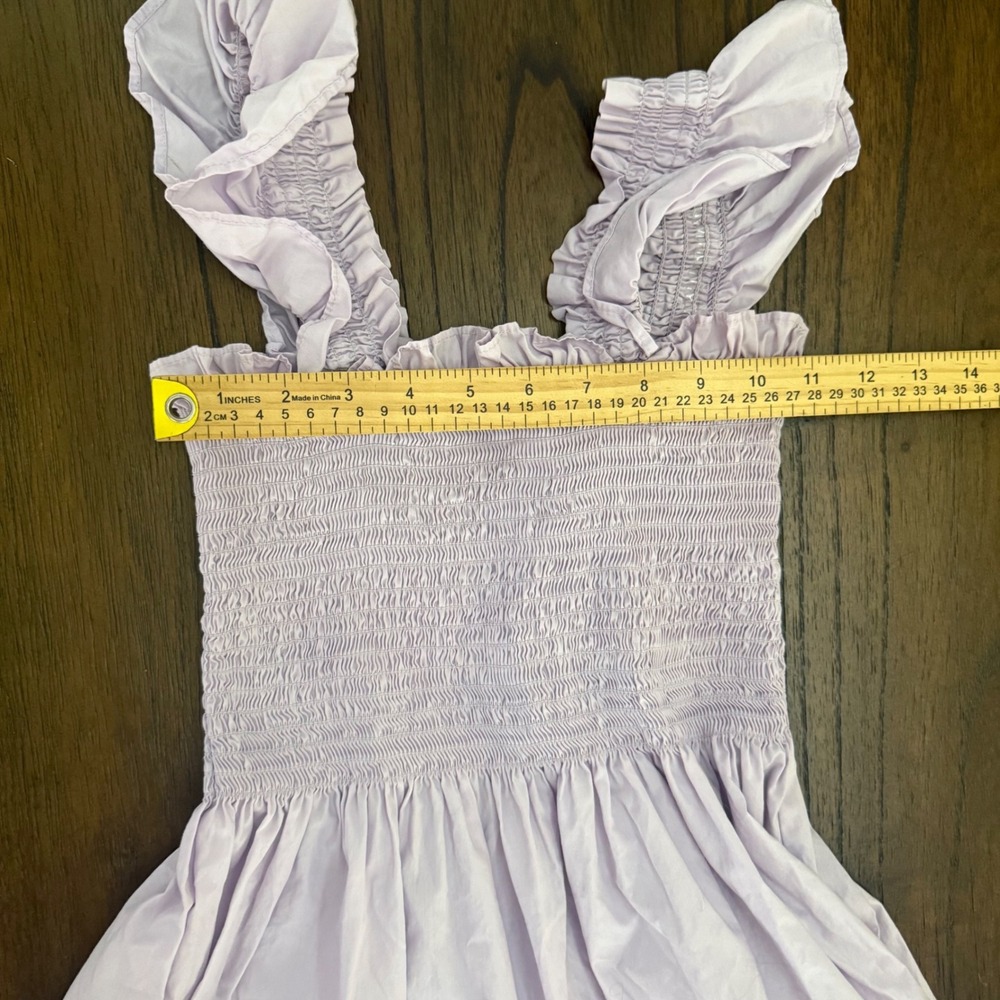 Quince Organic Cotton Smocked Tiered Maxi Dress Lavender Purple Ruffle Strap M - Picture 6 of 7